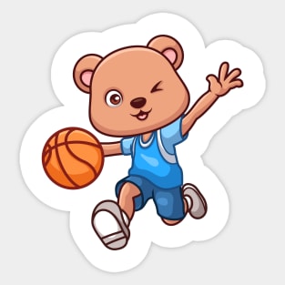 Basketball Bear Cute Cartoon Sticker